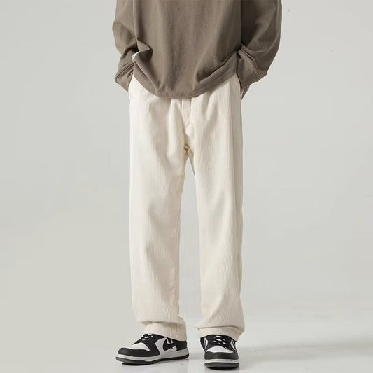 Corduroy Pants Straight Loose Wide Leg Fleece-lined Corduroy Casual Trousers