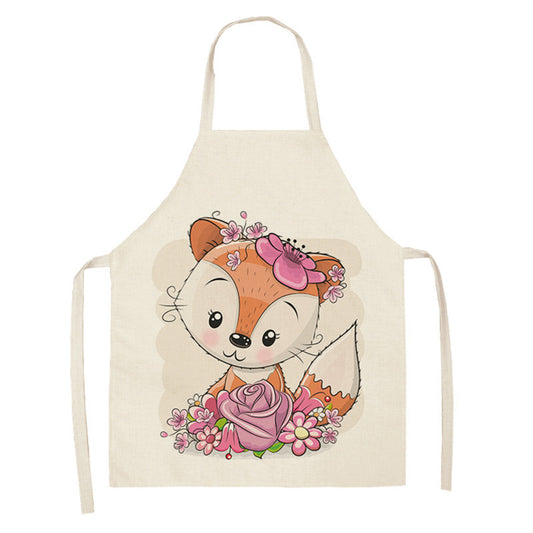 Kawaii Rainbow Fox Printed Cotton Linen Kitchen Apron