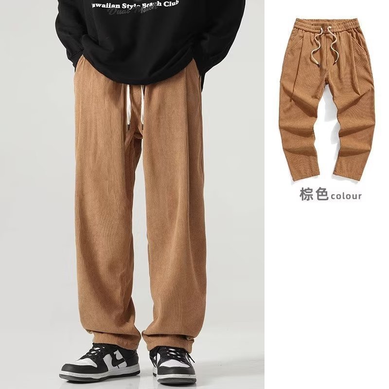 Corduroy Pants Straight Loose Wide Leg Fleece-lined Corduroy Casual Trousers