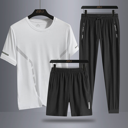 Men's Sports Short Sleeve Pants Three-piece Thin Breathable