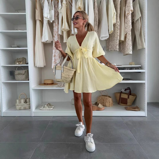 Short Sleeve Casual V-neck Sahara Plaid Jumpsuit