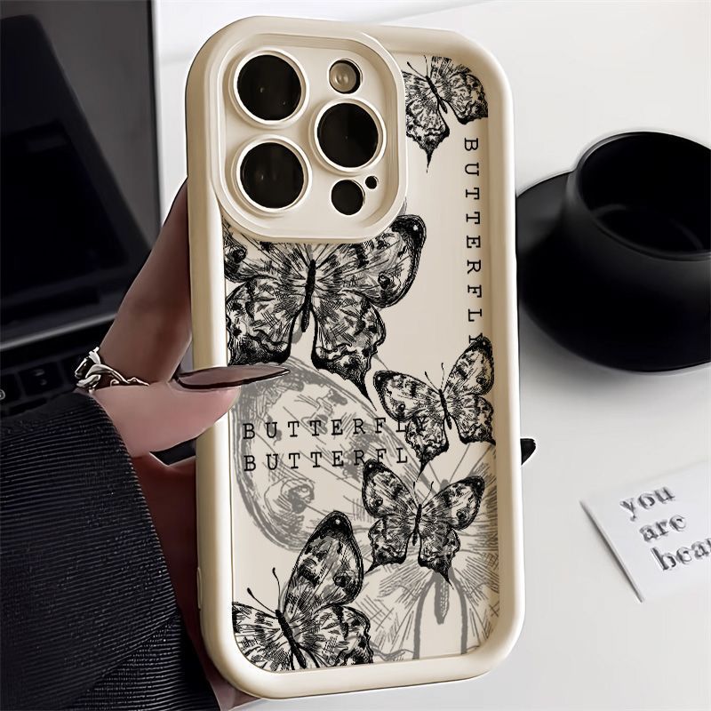 Retro Butterfly Print Drop-resistant Phone Case
