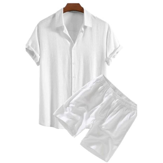 Men's Solid Color Casual Short-sleeved Shirt Shorts Suit