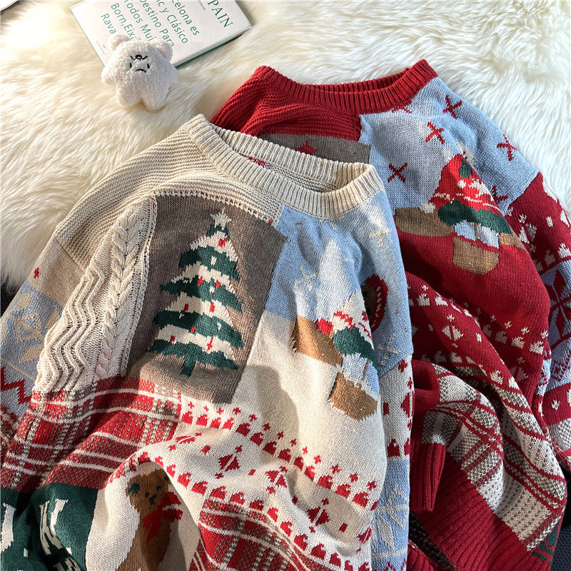 Sweater Men's Ins Trendy Round Neck Japanese-style Retro Hong Kong Style