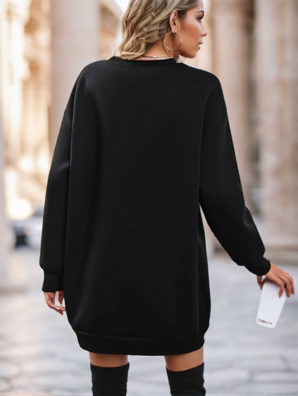 A Plain-colored Knee-length Dress For Ladies