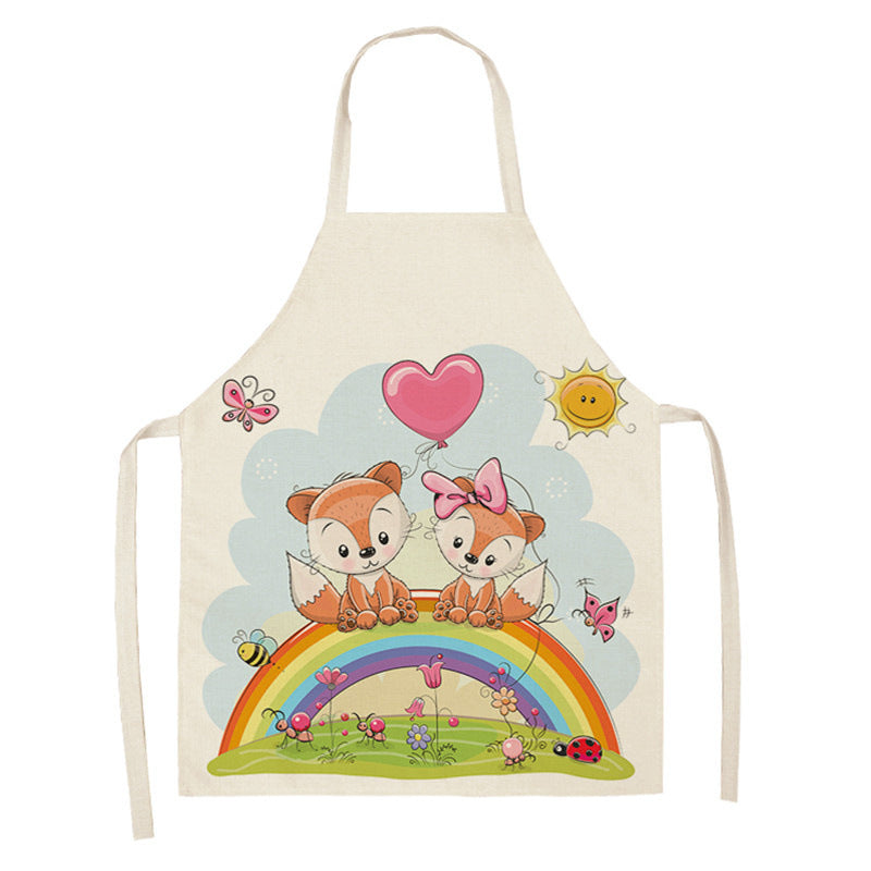 Kawaii Rainbow Fox Printed Cotton Linen Kitchen Apron