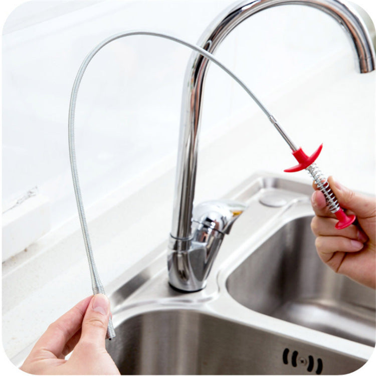Drain Dredger Spring Pipe Cleaning Tool - Hair & Clog Remover for Kitchen & Bathroom