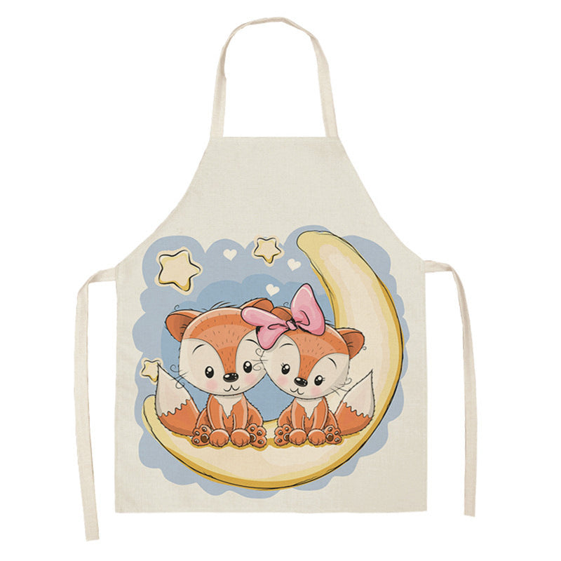 Kawaii Rainbow Fox Printed Cotton Linen Kitchen Apron