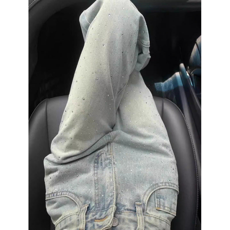 Straight Jeans For Women, Designer Rhinestones, High Waist, Loose And Slim, Drapey, Narrow Version Wide-leg Pants