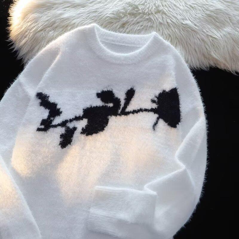 American Dark Rose Flocking Horse Sweater For Men