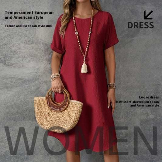 Round Neck Short Sleeve Loose Women's Wear Dress