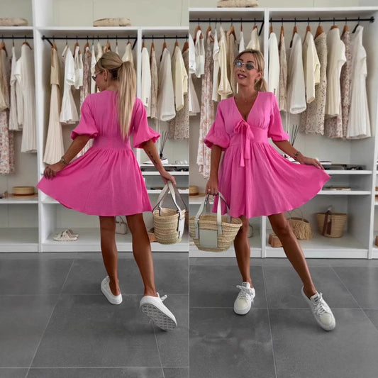 Short Sleeve Casual V-neck Sahara Plaid Jumpsuit