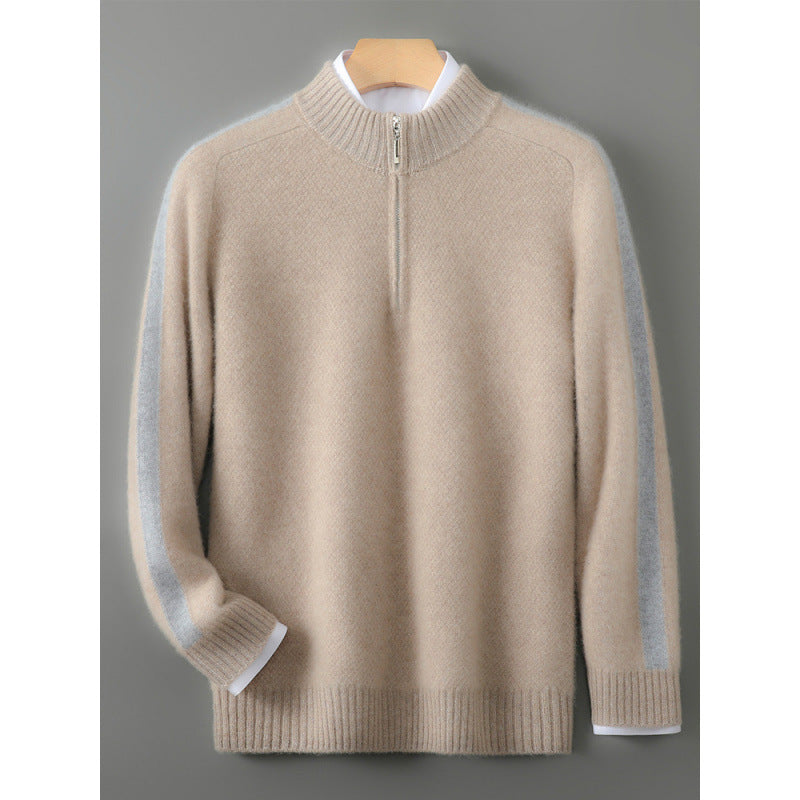 Sheep Wool Sweater Half-height Zip Round Neck Knitted Sweater