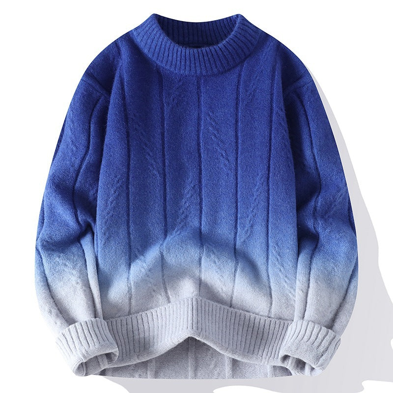 Men's Premium Gradient Pullover Sweater - Loose Fit Long Sleeve
