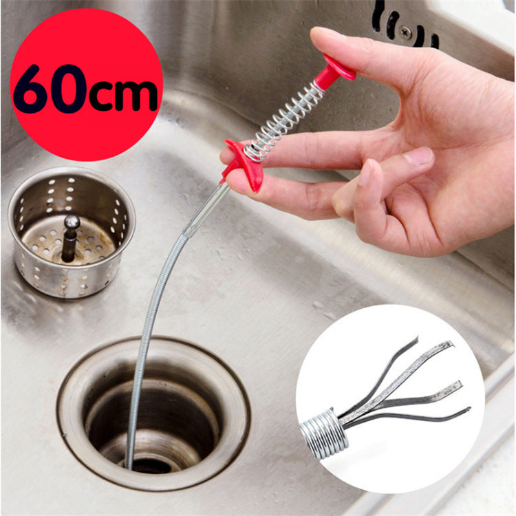 Drain Dredger Spring Pipe Cleaning Tool - Hair & Clog Remover for Kitchen & Bathroom
