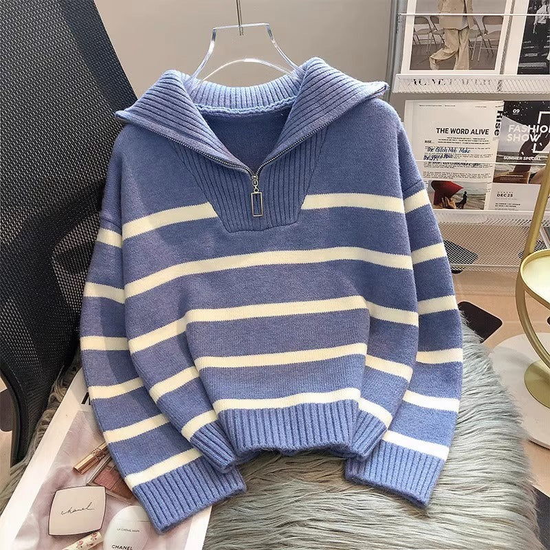 Striped Bottom Shirt, Short, Loose, And High-end For Outerwear