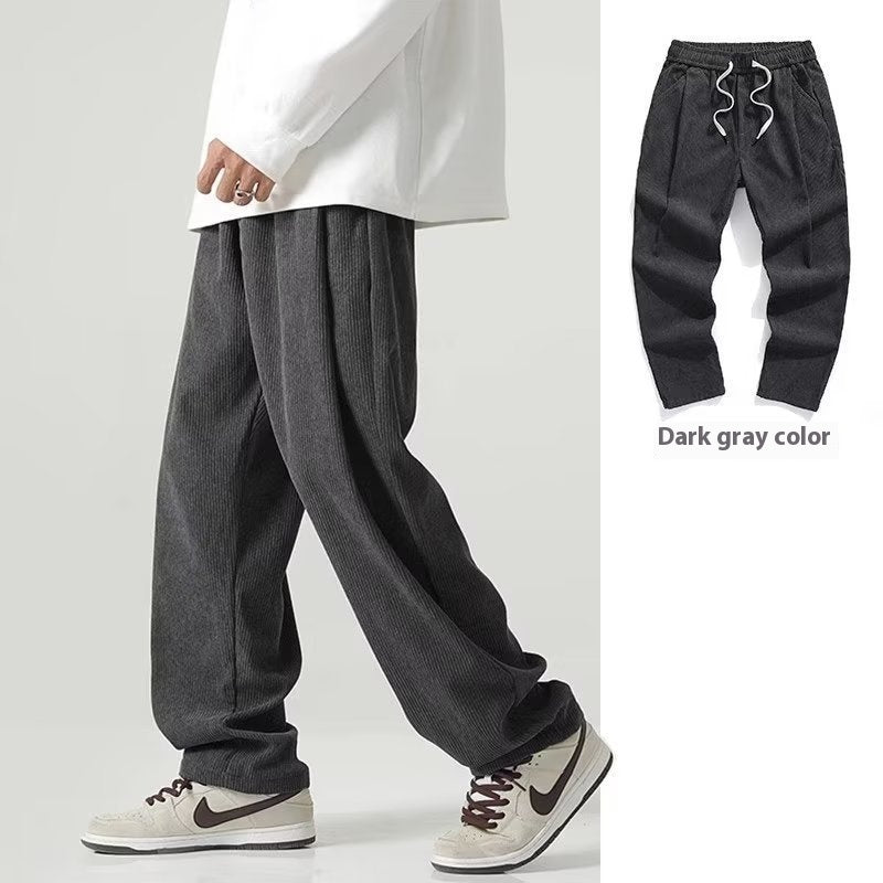 Corduroy Pants Straight Loose Wide Leg Fleece-lined Corduroy Casual Trousers