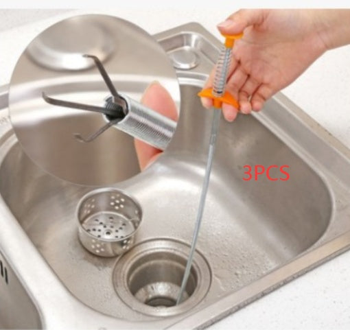 Drain Dredger Spring Pipe Cleaning Tool - Hair & Clog Remover for Kitchen & Bathroom