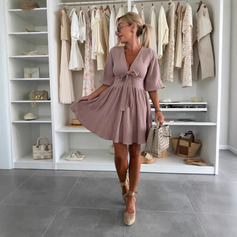 Short Sleeve Casual V-neck Sahara Plaid Jumpsuit