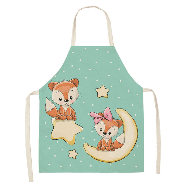 Kawaii Rainbow Fox Printed Cotton Linen Kitchen Apron