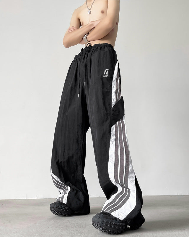 Tactical Pants Striped Drawstring Design Landing Paratrooper Pants