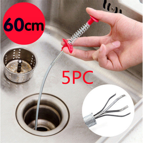 Drain Dredger Spring Pipe Cleaning Tool - Hair & Clog Remover for Kitchen & Bathroom