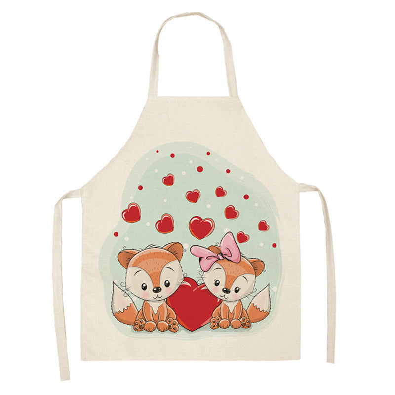 Kawaii Rainbow Fox Printed Cotton Linen Kitchen Apron