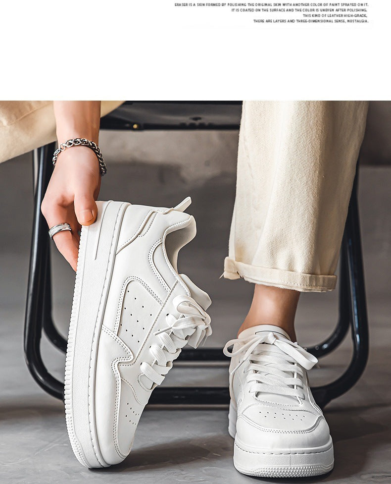 Leather Breathable Teen Trend All-matching Platform White Shoes