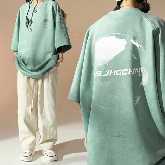 Summer Plus Size OVERSIZE Loose Suede T-shirt Short Sleeve Top