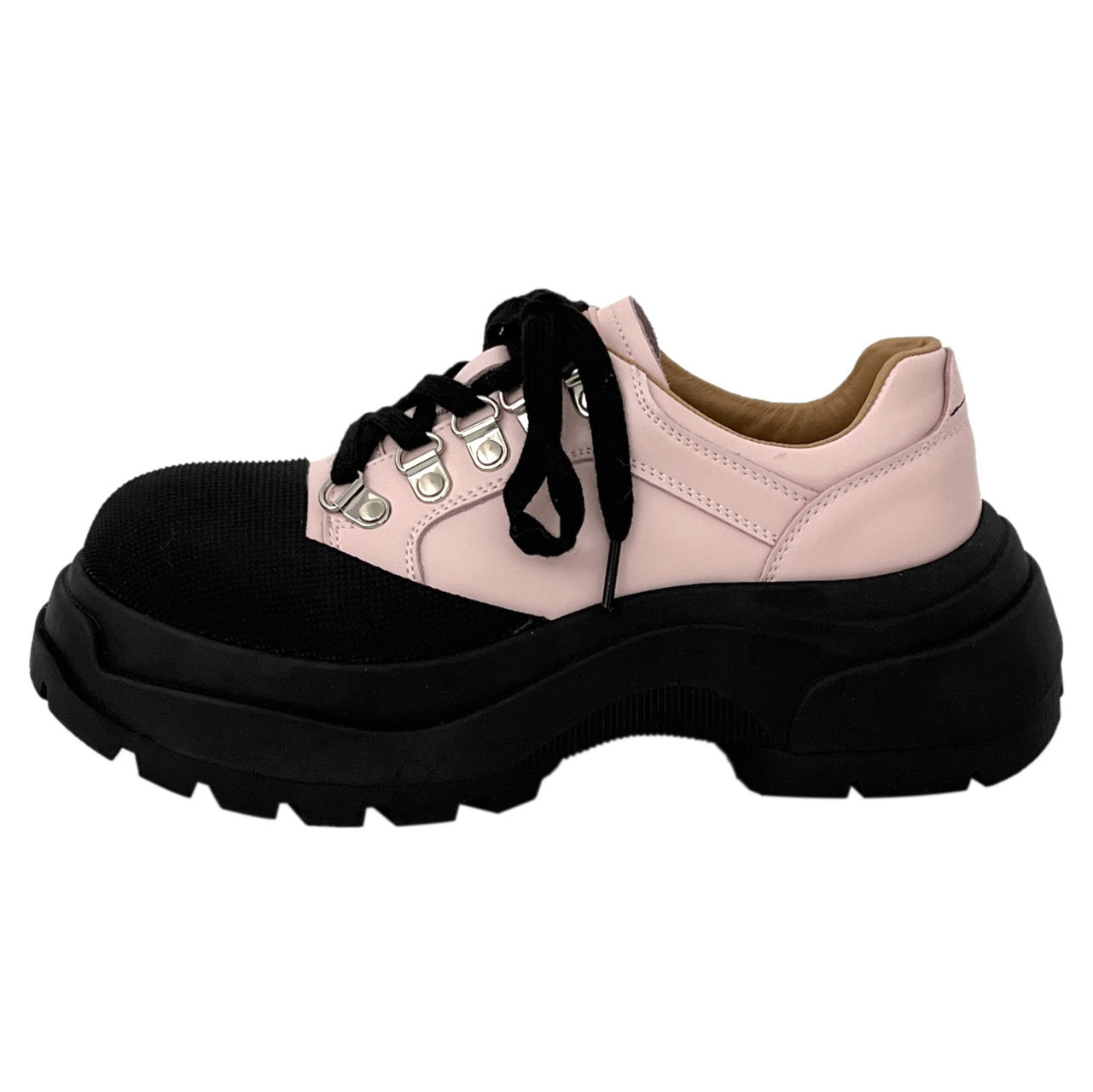 Platform Leather Shoes Women's Lace-up Thick Heel Shoes