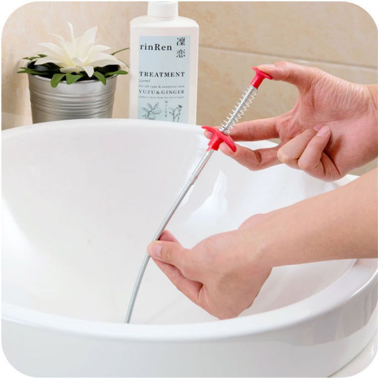 Drain Dredger Spring Pipe Cleaning Tool - Hair & Clog Remover for Kitchen & Bathroom