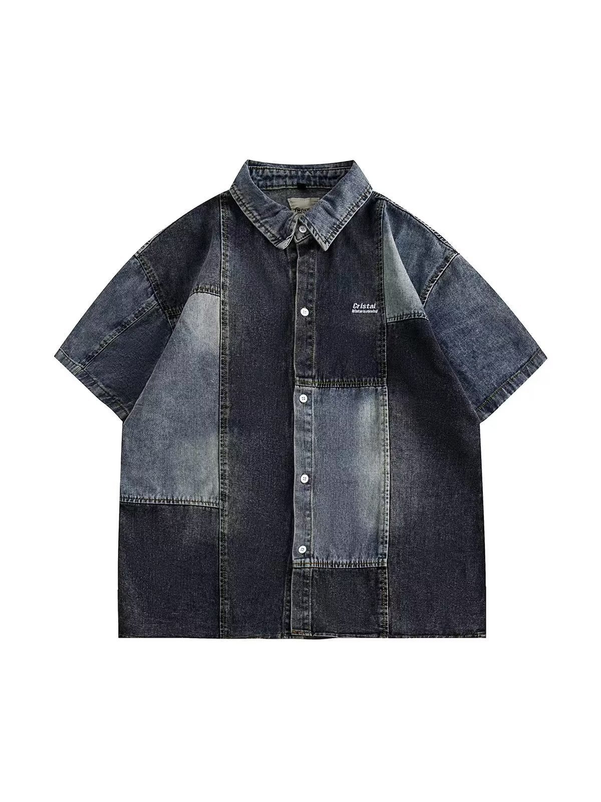 Japanese-style Retro Washed Stitching Denim Shirt Men