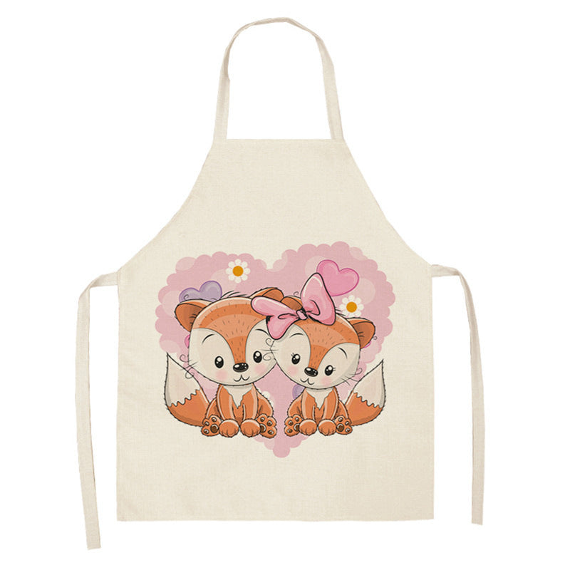 Kawaii Rainbow Fox Printed Cotton Linen Kitchen Apron