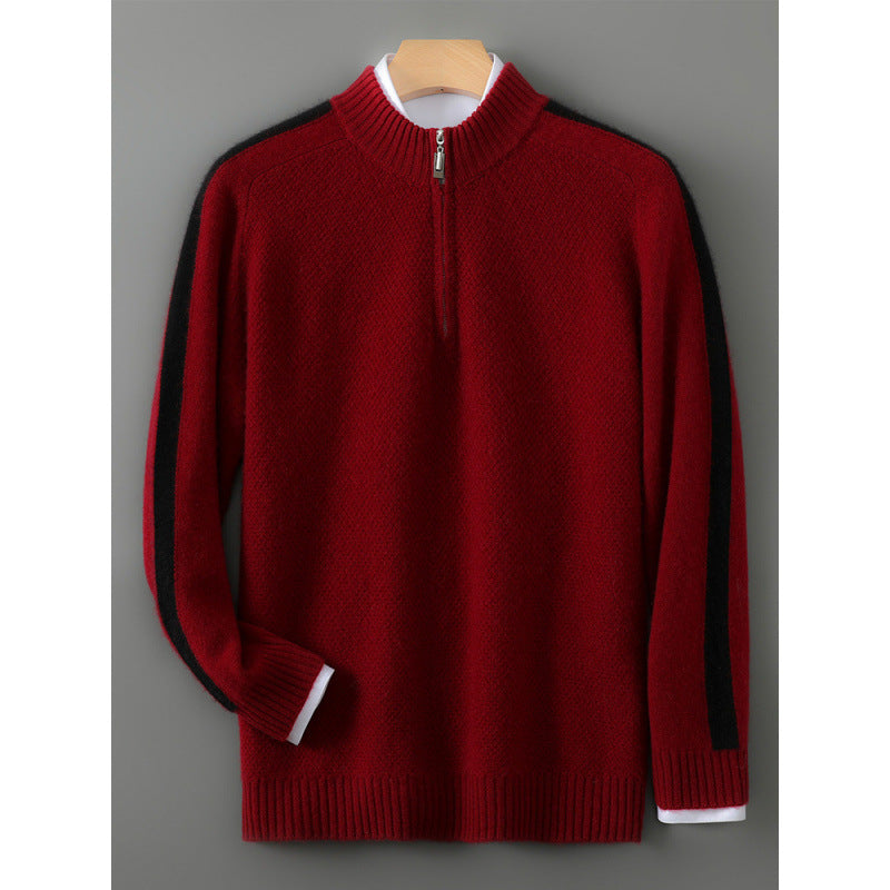 Sheep Wool Sweater Half-height Zip Round Neck Knitted Sweater