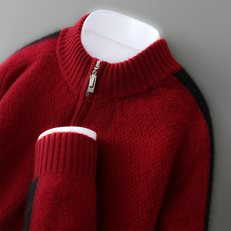 Sheep Wool Sweater Half-height Zip Round Neck Knitted Sweater
