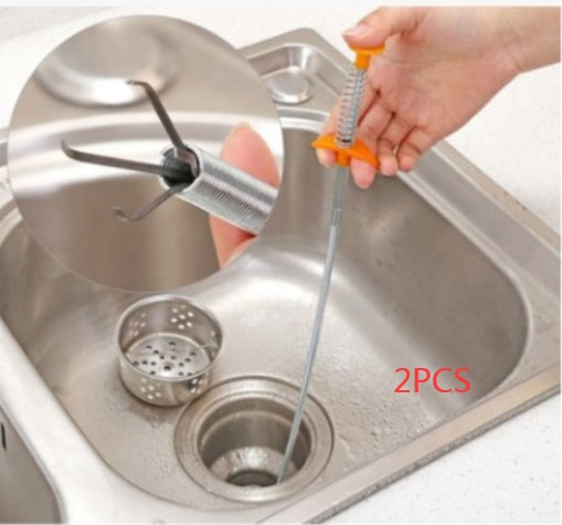 Drain Dredger Spring Pipe Cleaning Tool - Hair & Clog Remover for Kitchen & Bathroom