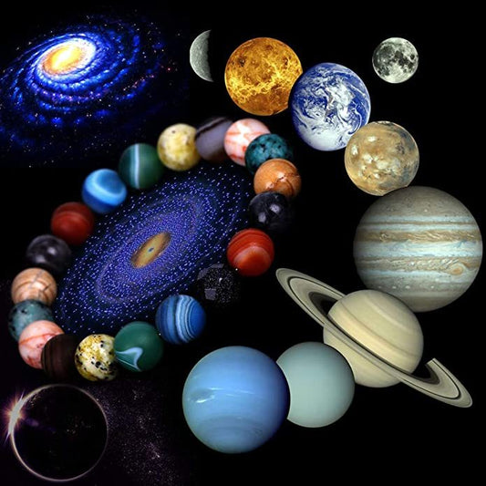 Solar System Eight Stone Planet Bracelet Planets Natural Stone Mala Bead Strand Bracelet For Men Women Handmade Universe Solar Chakra Bracelet Jewelry