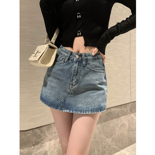 Retro Denim Skirt Women's Pants Skirt High Waist Slim Short Skirt