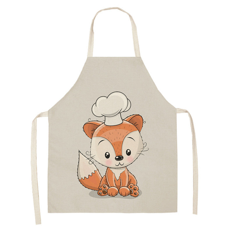 Kawaii Rainbow Fox Printed Cotton Linen Kitchen Apron