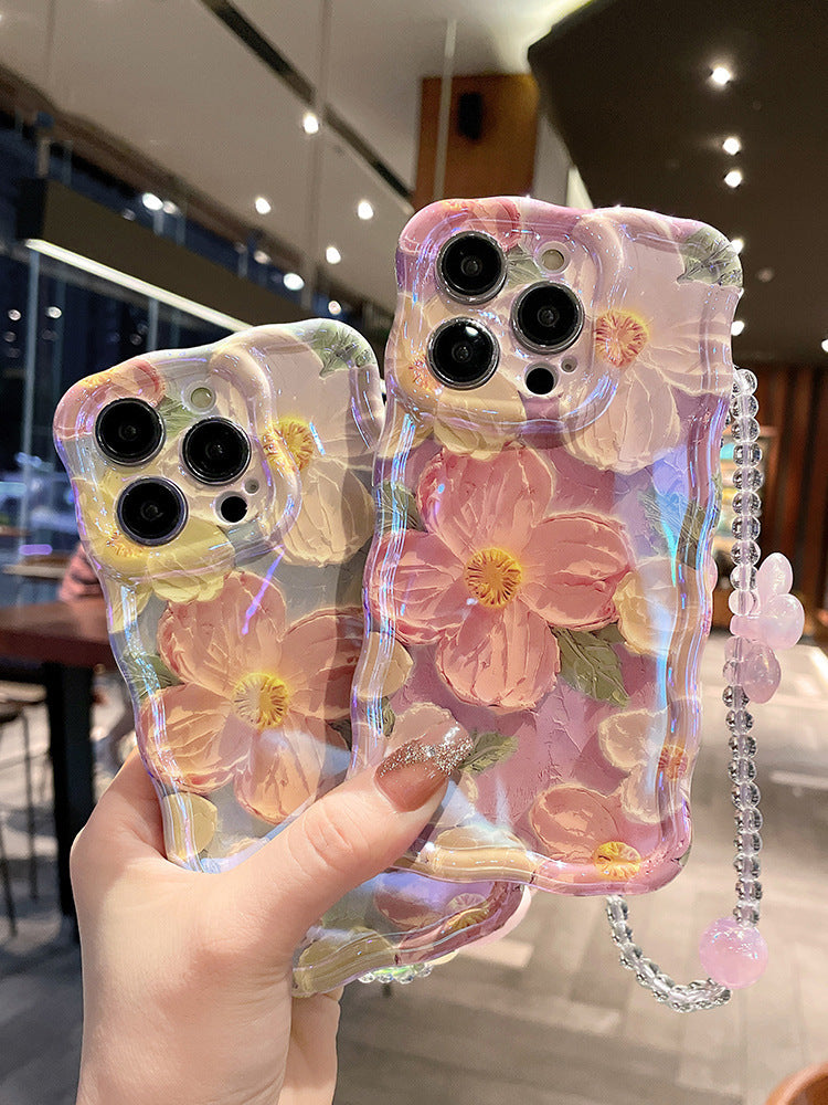 Oil Painting Flower Lanyard Phone Case