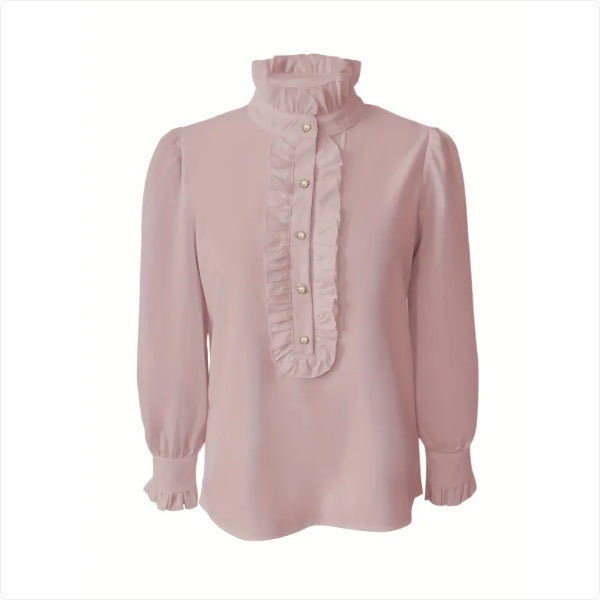 Fashionable Stand-up Collar Long-sleeved Shirt With Lotus Leaf Hem