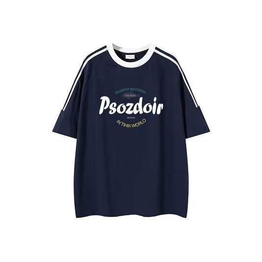 Hip Hop Loose National Fashion Brand Contrast Color Striped Three Bars Top