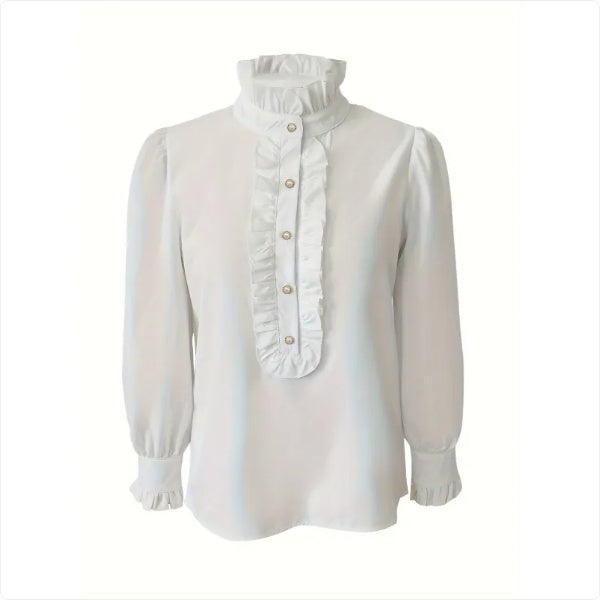 Fashionable Stand-up Collar Long-sleeved Shirt With Lotus Leaf Hem