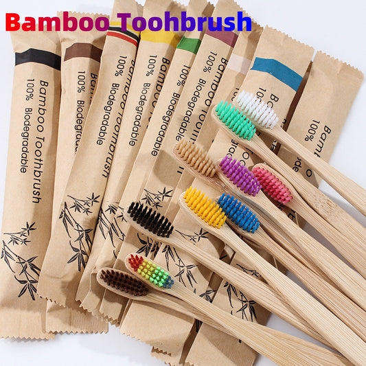 10Pcs Colorful Toothbrush Natural Bamboo Tooth Brush Set Soft Bristle Charcoal Teeth Eco Bamboo Toothbrushes Dental Oral Care