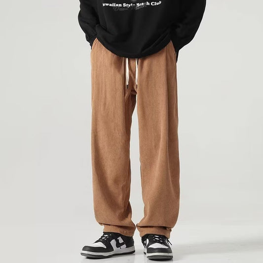 Corduroy Pants Straight Loose Wide Leg Fleece-lined Corduroy Casual Trousers
