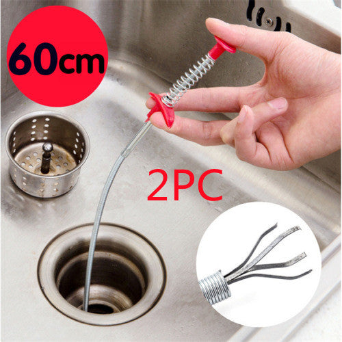 Drain Dredger Spring Pipe Cleaning Tool - Hair & Clog Remover for Kitchen & Bathroom