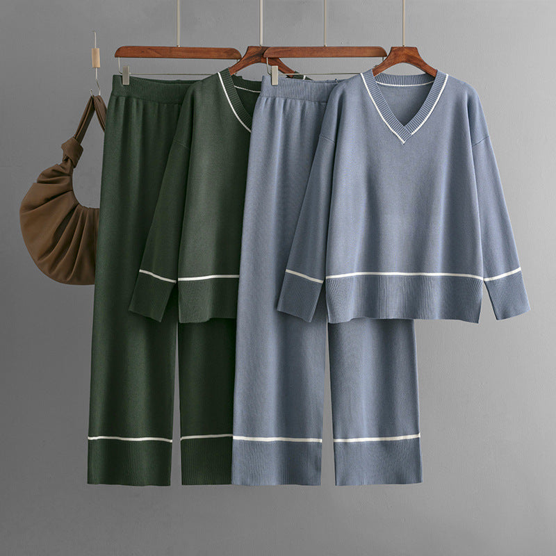 New Loose Casual Sweater Pullover Two-piece Dress Of Knitted Sweater