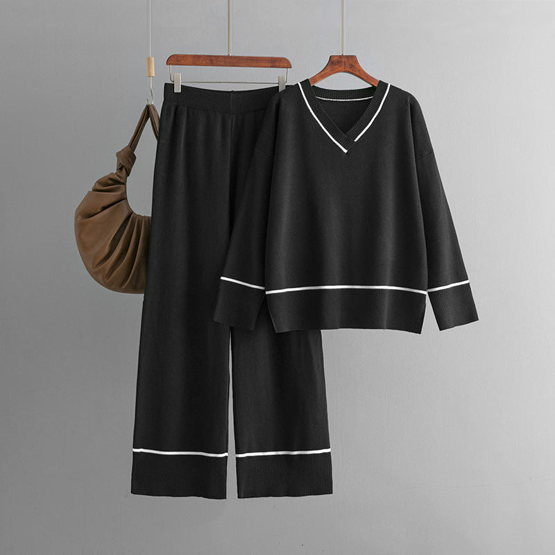 New Loose Casual Sweater Pullover Two-piece Dress Of Knitted Sweater