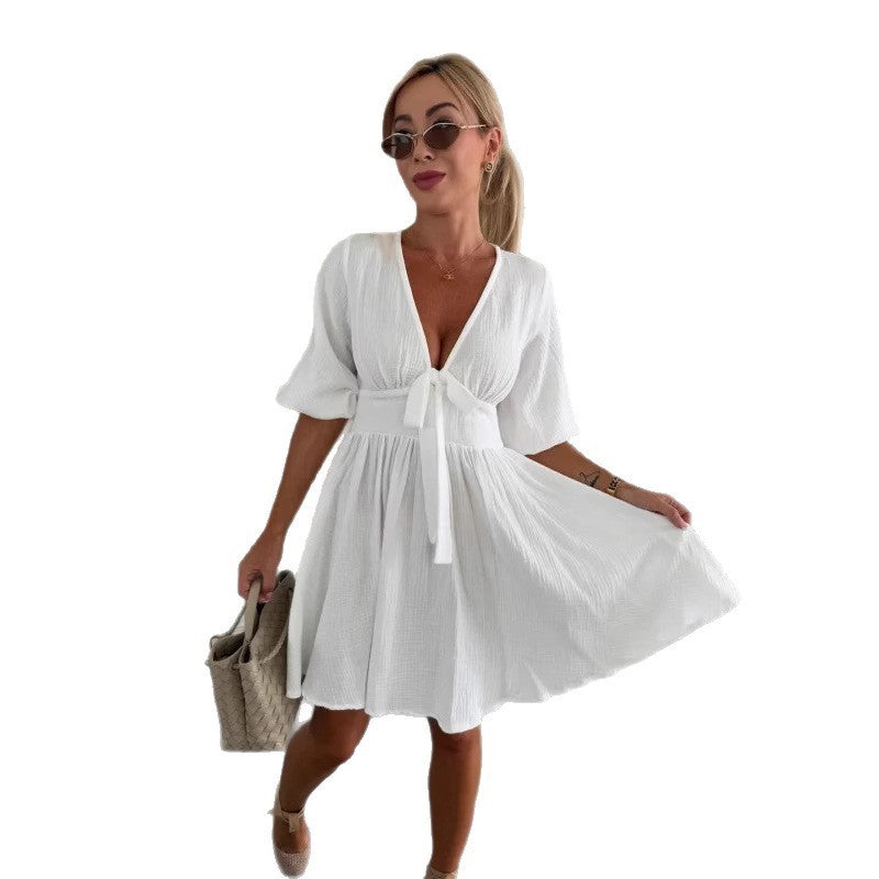 Short Sleeve Casual V-neck Sahara Plaid Jumpsuit