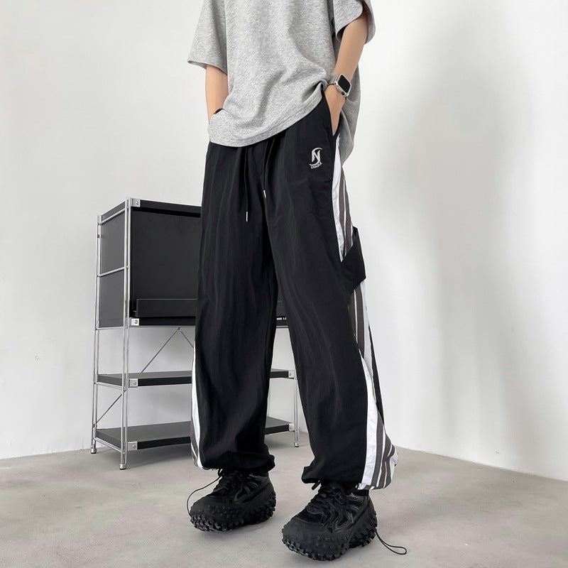 Tactical Pants Striped Drawstring Design Landing Paratrooper Pants